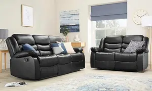 Roma Leather Recliner 3 & 2 Seater Sofa Set Black