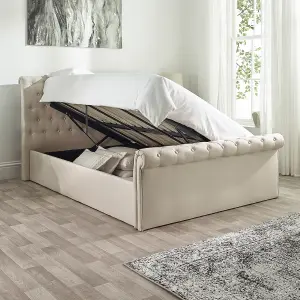 Chesterfield Ottoman Storage Bed in Natural Linen, size Small Double