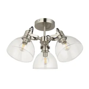 Acrobat Glass & steel Nickel effect 3 Lamp LED Ceiling light