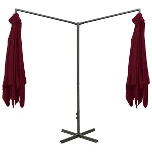 Berkfield Double Parasol with Steel Pole Bordeaux Red 600x300 cm