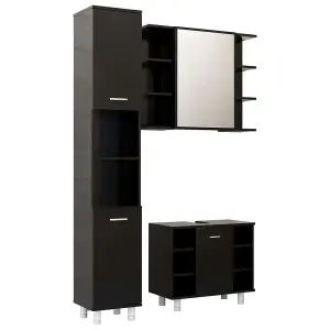 Berkfield 3 Piece Bathroom Furniture Set Black Engineered Wood