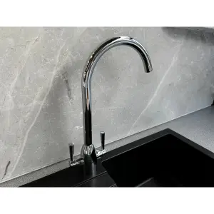 Liquida W05CH Swan Neck Twin Lever Swivel Spout Chrome Kitchen Mixer Tap