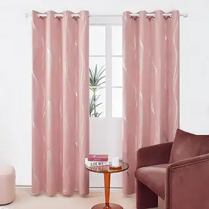 Deconovo Thermal Curtains Silver Wave Line Foil Printed Eyelet Blackout Curtains for Bedroom 55x72 Inch Coral Pink 2 Panels