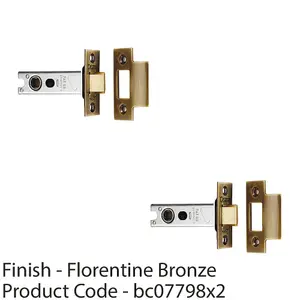 2 PACK - 64mm Heavy Sprung Tubular Door Latch Square Strike Plate Forend Antique Bronze