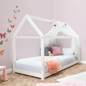 Kids Treehouse White Wooden House Bed - Single 3ft