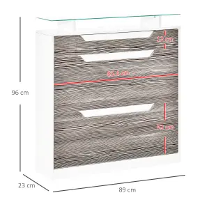 HOMCOM Shoe Cabinet w/ 3 Drawers, High Gloss Front Panels w/ Glass Top Grey