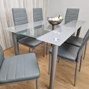 Grey kitchen dining table set and 6 Chairs dining room Furniture