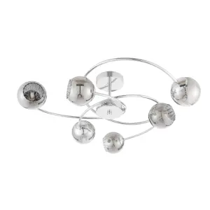 Anson Lighting Baer 6lt Semi Flush light finished in Chrome plate and smoked mirror glass