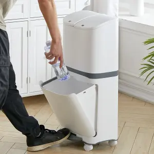 48 L White Home Kitchen Rubbish Dustbin Recycling Bin Double Layer Pedal Rubbish Trash with Inner Buckets