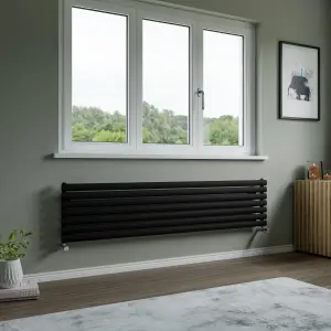 Agadon Neo Horizontal Designer Radiator 410 x 1800 mm Textured Black - 2754 BTU - 10 Years Guarantee