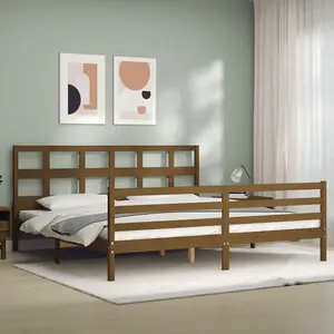 Berkfield Bed Frame with Headboard Honey Brown 200x200 cm Solid Wood