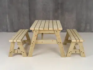 Victoria wooden picnic bench and table set, outdoor dining set (3ft, Natural finish)