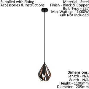 Hanging Ceiling Pendant Light Black / Copper Geometric 1x 60W E27 Feature Lamp