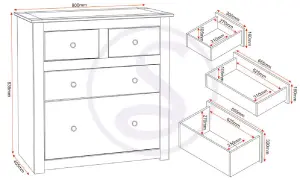 Panama 4 Drawer 2+2 Chest Of Drawers in Waxed Pine Finish