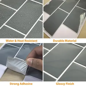 Elegant Grey Metro Subway Self Adhesive 3D Tiles Sticker PVC