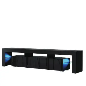 Nova TV Unit 200cm Black High Gloss Doors with LED Lighting - Creative Furniture