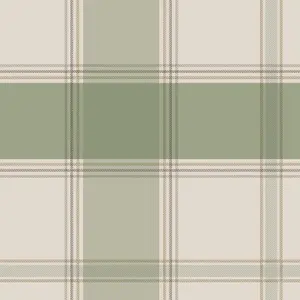 Belgravia Bramble Check Wallpaper Green Beige Checkered Pattern Wallpaper Rustic Modern- Living Room, Bedroom, Hallway Tartan-2305