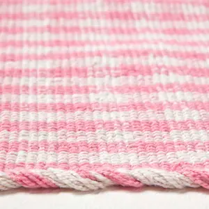 Homescapes Cotton Gingham Check Rug Hand Woven Pink White, 70 x 120 cm