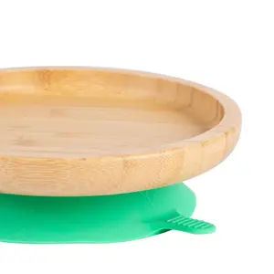 Tiny Dining - Children's Bamboo Suction Round Plate - Green