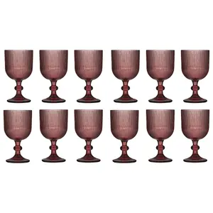 Set of 12 Vintage Luxury Pink Ribbed Drinking Wine Glass Wine Goblets 360ml