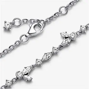 Pandora Sparkling Herbarium Cluster Chain Bracelet - Sterling Silver / Cubic Zirconia - Sz. 16 cm