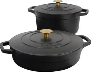 2 Piece Black Cast Iron Casserole Dish Set - Cookware By Procook