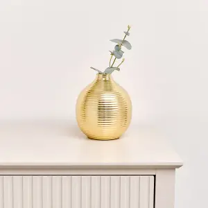 Melody Maison Gold Metal Ribbed Swirl Vase - 17cm