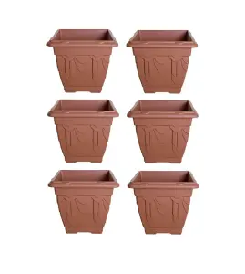 6 x 22cm Square Venetian Pot Decorative Plastic  Garden Flower Planter Terracotta