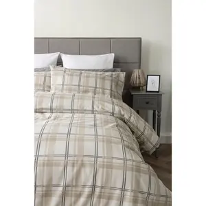 Cotton Blend Chequered Duvet Cover Set with Pillowcases Double - 2 Standard Pillowcases