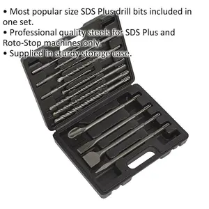 Premium 13 Piece SDS Plus Drill Bit and Chisel Set with Storage Case