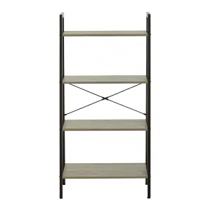 Interiors By Premier Four Tier Grey Oak Veneer Ladder Shelf Unit, Functional Industrial Narrow Shelf, Stylish Tall Cupboard