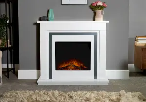 Adam Brentwood Electric Fireplace Suite in Pure White & Grey, 43 Inch