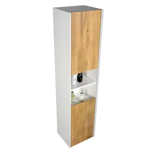 Declan White & Oak Wall Hung Bathroom Tall Storage Unit (H)1700mm (W)400mm