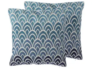 Set of 2 Cushions NIGELLA Cotton 45 x 45 cm Ikat Light Blue Dark Blue