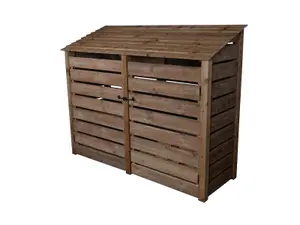 Slatted wooden log store with door W-227cm, H-180cm, D-88cm - brown finish