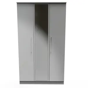 Chester Triple Mirror Wardrobe in Uniform Grey Gloss & Dusk Grey (Ready Assembled)