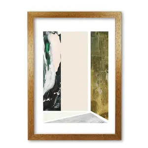 Textured Peach, Green And Grey Abstract Rectangle Shapes - Single Picture Frame Print Honey Oak Frame / 30 cm H x 21 cm W x 5 cm D