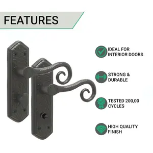 AFIT Black Iron Lever Door Handles on Backplate Curly Tail Pattern - Bathroom