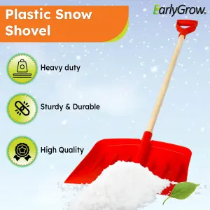 EarlyGrow 1.2m Snow Shovel with 42.5cm Wide Scoop and D Handle - Red