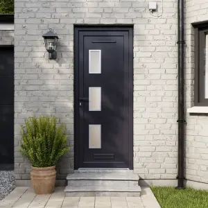 Fortia Kilifi Frosted Glazed Antracite RH External Front Door set, (H)2085mm (W)840mm