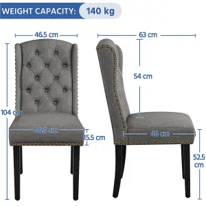 Yaheetech Light Grey Set of 2 Button Tufted Dining Chairs with Wing Design