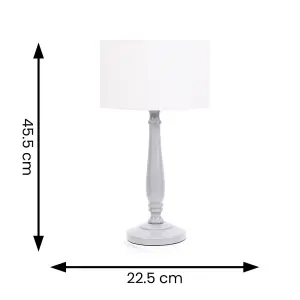 ValueLights Victoria Traditional Grey Wood Candlestick Table Lamp with White Drum Shade