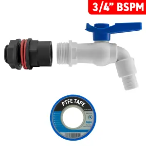 Water butt/water storage tank outlet pvc  lever tap with adaptor (requires a 26mm hole)