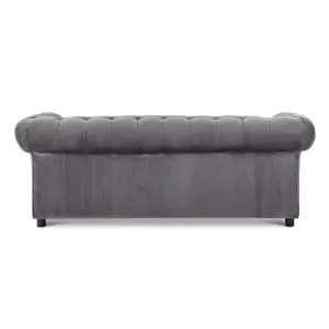 Ashbourne Chesterfield Large Grey Velvet Fabric 3 Seater Sofa Studded Design