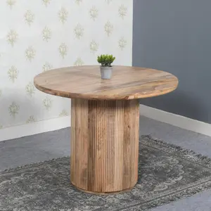 York Natural Solid Mango Wood Round Dining Table Set With 4 Chairs