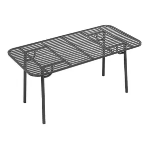 Black 160cm W Outdoor Garden Dining Table with Metal Slatted Top