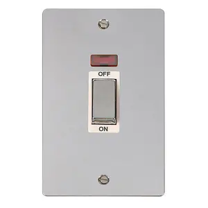 Flat Plate Polished Chrome 2 Gang Ingot Size 45A Switch With Neon - White Trim - SE Home