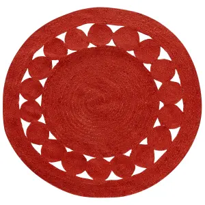 Round Jute Area Rug 120 cm Red KOYUNLU