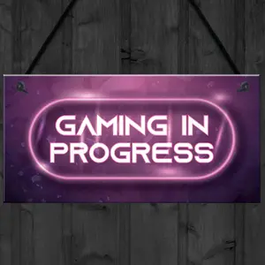 GAMING IN PROGRESS Pink Gaming Sign Neon Effect Girls Bedroom Sign Gamer Gift