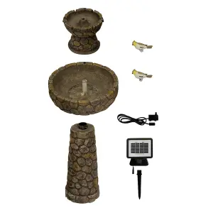 Primrose Cobbled Solar Powered Bird Bath Outdoor Water Feature Fountain H68cm